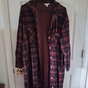 Terra & Sky Burgundy and Black Plaid Shirt Dress